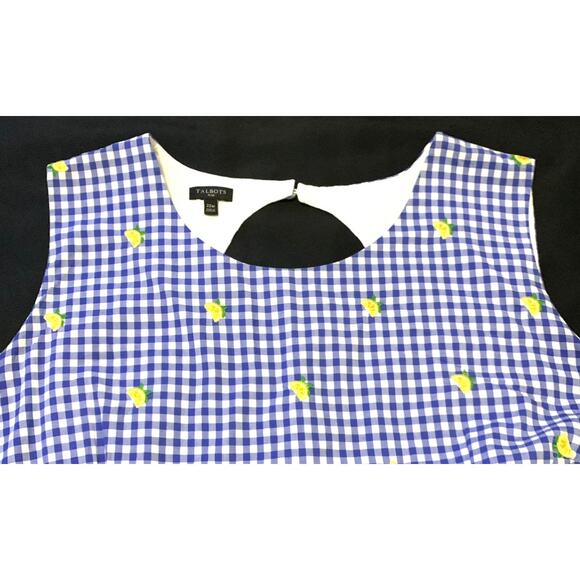 Talbots Womens Dress 22W Sleeveless Blue White Gingham Embroidered Lemons Lined - Picture 2 of 16